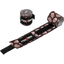 Бинты для бокса с принтом Череп полиэстер с эластаном 2штуки MAXXMMA WR07-120 (Коричневый-белый)