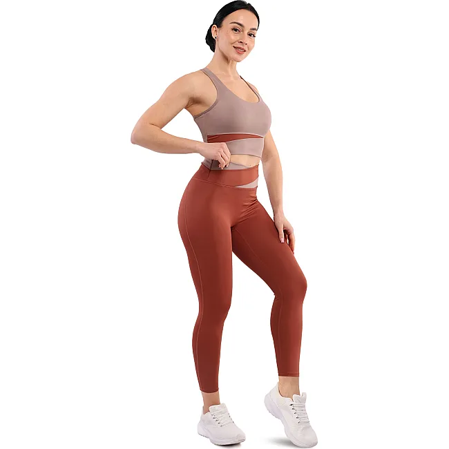 Спортивный костюм женский для фитнеса и тренировок лосины и топ SP-SPORT K002-N004 (Серый-терракотовый)