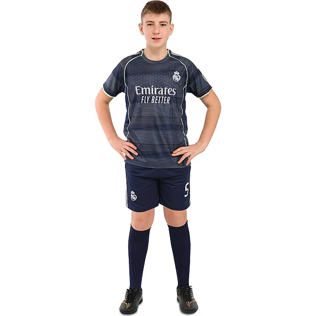 Футбольна форма дитяча із символікою клубу REAL MADRID BELLINGHAM 5 гостьова 2026 SP-SPORT CO-7343 (Темно-синій)