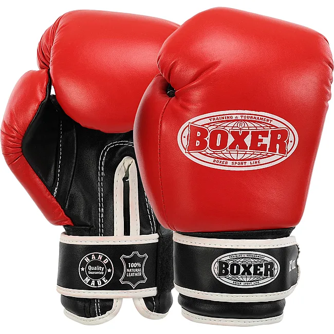 Рукавички для боксу шкіряні BOXER 2023 10-12унцій (Червоно-чорний)