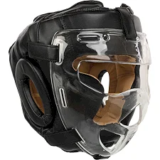 Шлем защитный для единоборств со съемной пластиковой маской FLEX MATSA MA-0719 (Черный)
