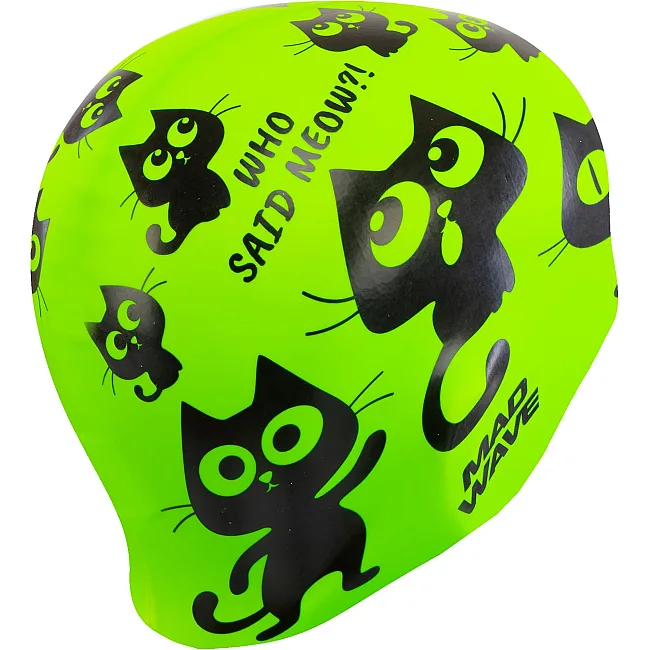 Шапочка для бассейна силиконовая юниорская MADWAVE Cats M057405 (Зеленый)