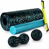 Массажный набор PowerPlay PP_4015 EPP Foam Roller Set 4in1 (2-я роллы + 2-я мячи) Черно-бирюзовый