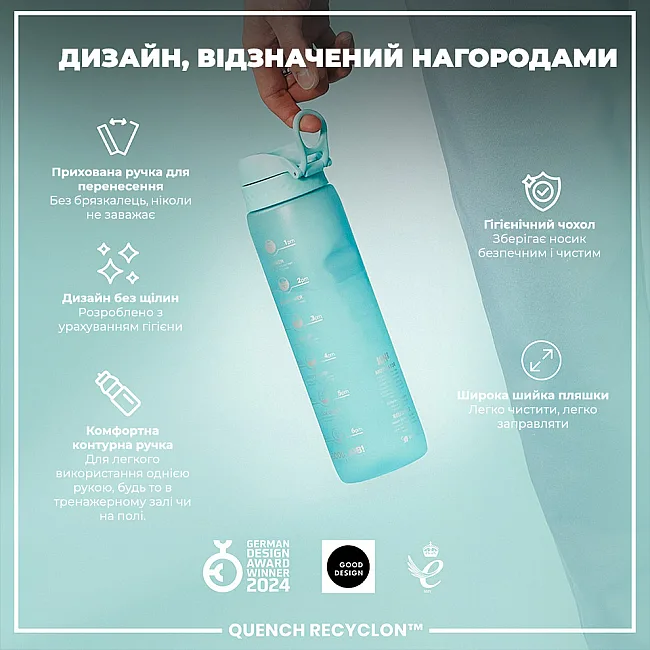 Бутылка для воды ION8 1000мл. BPA Free, Times To Drink, (ЭКО бутылка) BPA Free, Sonic Blue