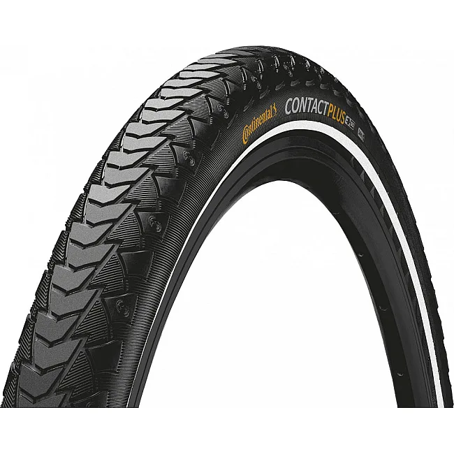 Покрышка на велосипед CONTINENTAL CONTACT Plus, 28", 700 x 32C, 28 x 1 1/4 x 1 3/4, 32-622, черная, не складная, светоотражающая, SafetyPlus Breaker, 750гр.