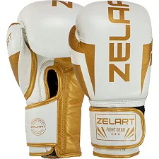 Рукавички для боксу шкіряні ZELART ELITE VL-8291 10-12унцій (Білий-золотий)