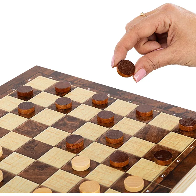 Шахматы шашки нарды 3 в 1 набор настольных игр деревянные Xinliye W7722B
 29см x 29см х 2см