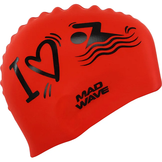 Шапочка для бассейна
 силиконовая для взрослых MADWAVE
 LOVE SWIMMIMG M055320 (Красный)