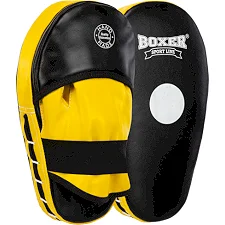 Лапа боксерская прямая тренировочная удлиненная кожа BOXER 2006-01 38х18х4,5см 2штуки (Черный-желтый)