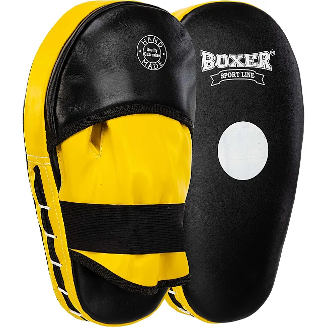Лапа боксерская прямая тренировочная удлиненная кожа BOXER
 2006-01 38х18х4,5см 2штуки (Черный-желтый)