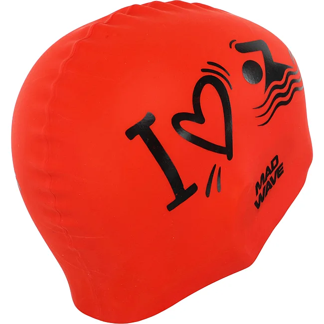 Шапочка для бассейна
 силиконовая для взрослых MADWAVE
 LOVE SWIMMIMG M055320 (Красный)