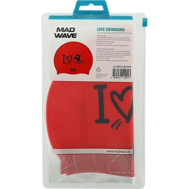 Шапочка для бассейна
 силиконовая для взрослых MADWAVE
 LOVE SWIMMIMG M055320 (Красный)