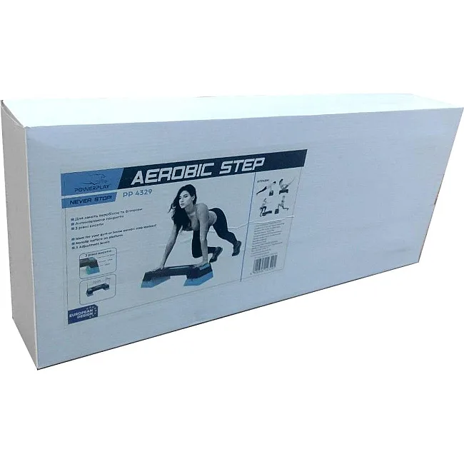 Степ-платформа POWERPLAY 4329 (3 уровня 12-17-22 см) Profi Step Черно-голубая