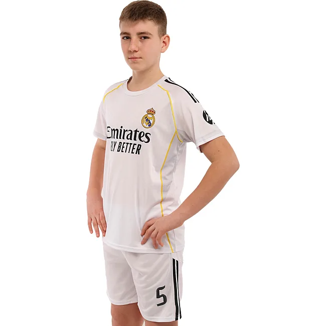Футбольная форма детская с символикой клуба REAL MADRID BELLINGHAM 5 домашняя 2026 SP-SPORT CO-7341 (Белый)