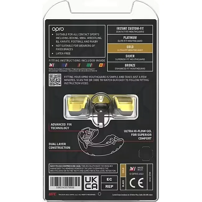 Капа для бокса OPRO Gold UFC взрослая (возраст 11+) Black/Gold (art.102516001)