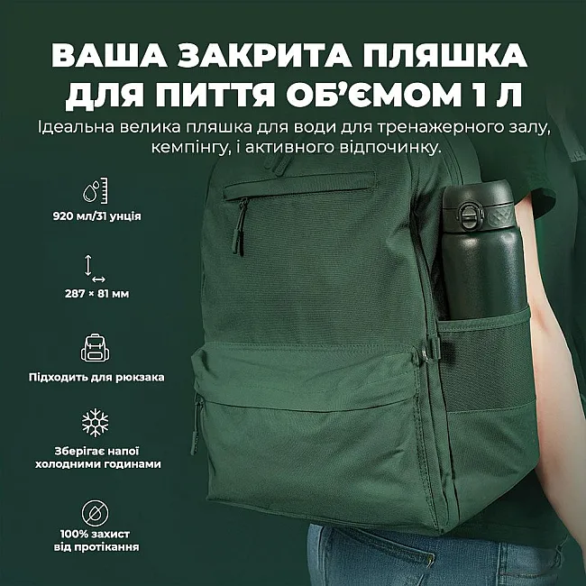 Бутылка для воды металлическая вакуумная ION8 920 мл. Vacuum Insulated, Dark Green