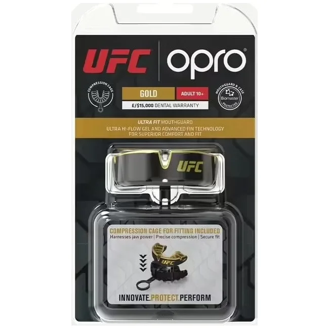 Капа для бокса OPRO Gold UFC взрослая (возраст 11+) Black/Gold (art.102516001)