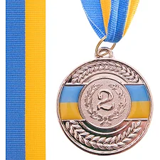 Медаль спортивная с лентой SP-SPORT UKRAINE с украинской символикой C-6865 ø5см (Серебряный)
