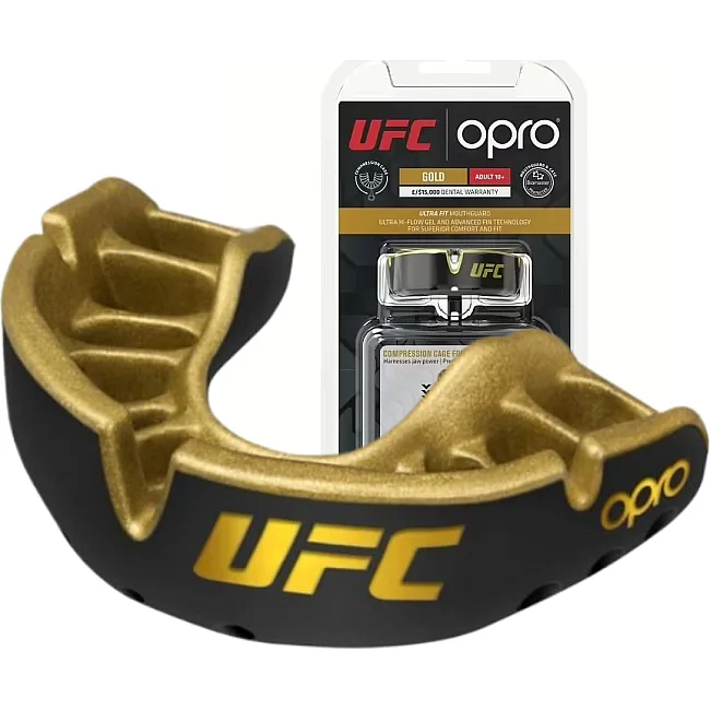Капа для бокса OPRO Gold UFC взрослая (возраст 11+) Black/Gold (art.102516001)