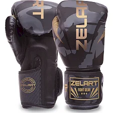 Рукавички для боксу PU ZELART BO-0870 (Камуфляж-золото)