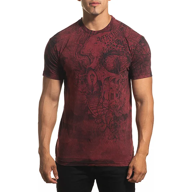 Футболка AFFLICTION Phychosis A24332 Burnt Red Lava Wash