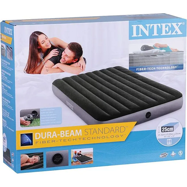 Матрас надувной Intex 64779 с электронасосом 203x152x25 см, серо-зеленый.
