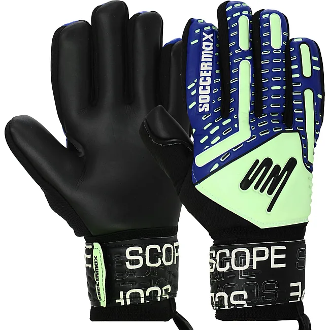 Вратарские перчатки профессиональные с защитой пальцев SOCCERMAX GK-4321 7-11 (Салатовый-синий)
