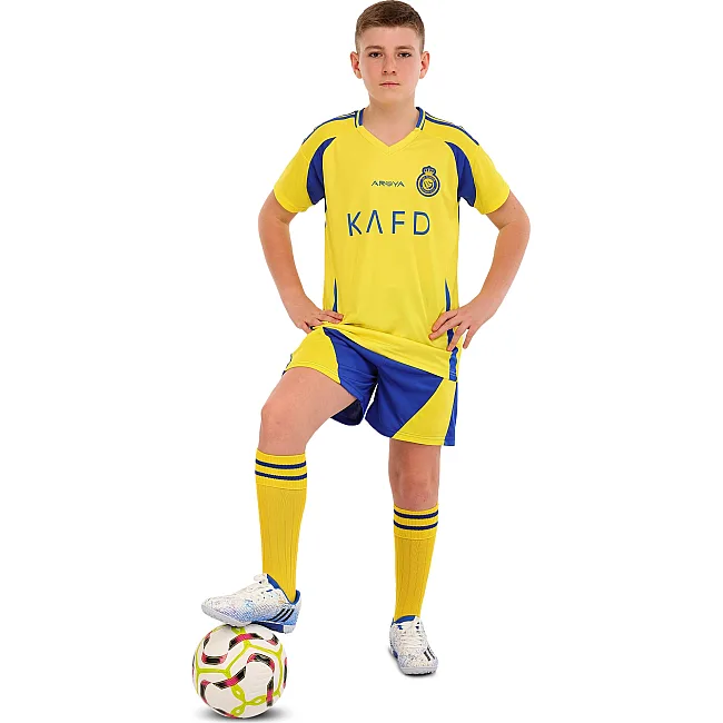 Детская футбольная форма с символикой футбольного AL NASSR домашняя 2025 SP-SPORT CO-4653