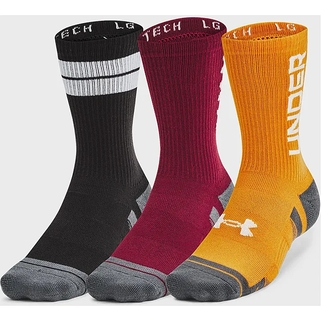 Носки UNDER ARMOUR Perf Tech Nov 3pk Crew черный, бордовый, оранжевый MD