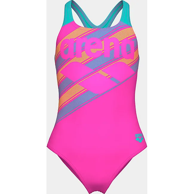 Купальник закритий для дівчат Arena LINES SWIMSUIT SWIM PRO BACK L рожевий, бірюзовий (для дітей)