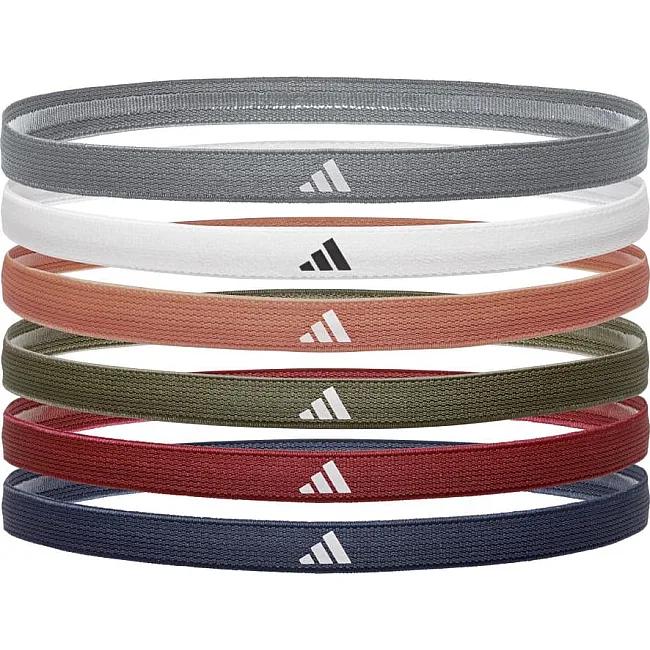 Повязки на голову ADIDAS Hairbands 6pk серый, белый, глиняный, оливковый, красный, темно One Size