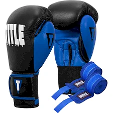 Боксерские перчатки TITLE Boxing Dynamic Strike Black/Blue (бинты 4м. в комплекте)