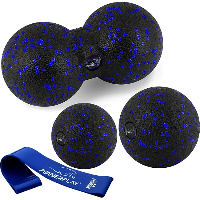 Набор для массажа и йоги PowerPlay PP_4092 EPP (комплект из 3 штук) Blue + резинка 7,5 кг.
