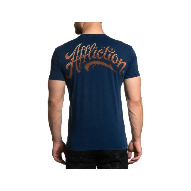 Футболка AFFLICTION Mens Gearhead Tee Navy Lava Wash