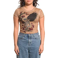 Футболка женская AFFLICTION Winged Reaper Sand Oil Stain
