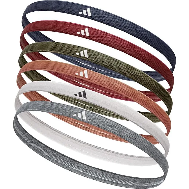 Повязки на голову ADIDAS Hairbands 6pk серый, белый, глиняный, оливковый, красный, темно One Size