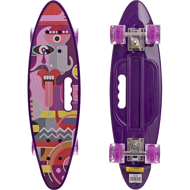 Пенни борд Penny Board круизер пластиковый со светящимися колесами и ручкой для переноски 24