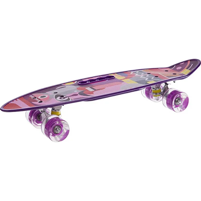 Пенни борд Penny Board круизер пластиковый со светящимися колесами и ручкой для переноски 24