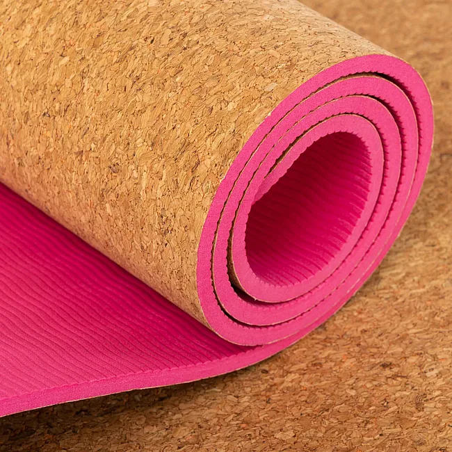 Килимок для йоги Пробковий двошаровий каучуковий Yoga mat SP-SPORT
 FI-2433 183x61x0,6см (Рожевий)