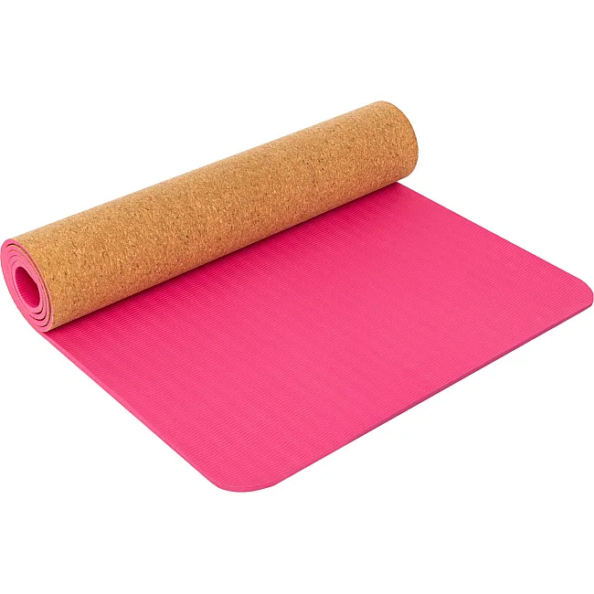 Килимок для йоги Пробковий двошаровий каучуковий Yoga mat SP-SPORT
 FI-2433 183x61x0,6см (Рожевий)