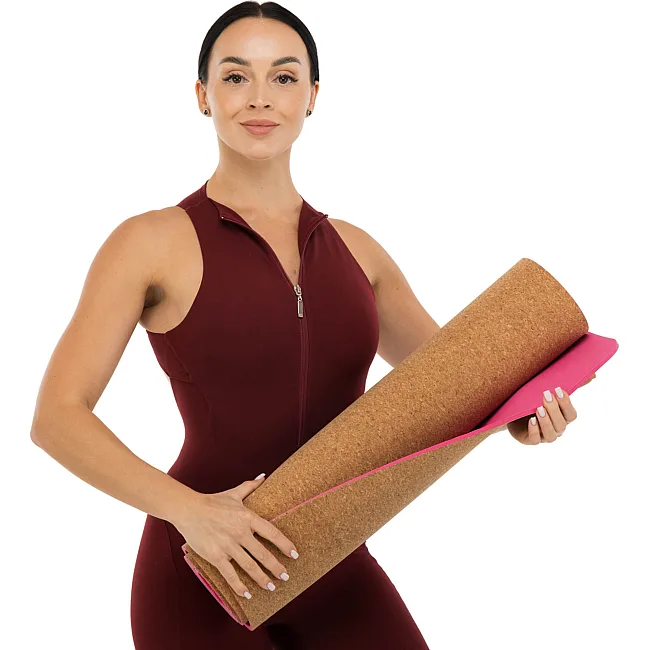 Килимок для йоги Пробковий двошаровий каучуковий Yoga mat SP-SPORT
 FI-2433 183x61x0,6см (Рожевий)