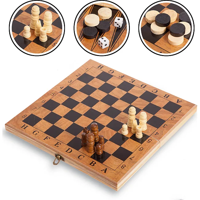 Шахматы шашки нарды 3 в 1 набор настольных игр деревянные SP-SPORT
 S2414
 23см x 23см
