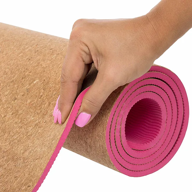 Килимок для йоги Пробковий двошаровий каучуковий Yoga mat SP-SPORT
 FI-2433 183x61x0,6см (Рожевий)