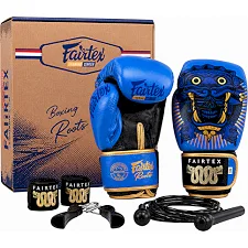 Боксерский набор 4в1 TWINS перчатки боксерские бинты скакалка и эспандер FAIRTEX BO-6662 (Синий)