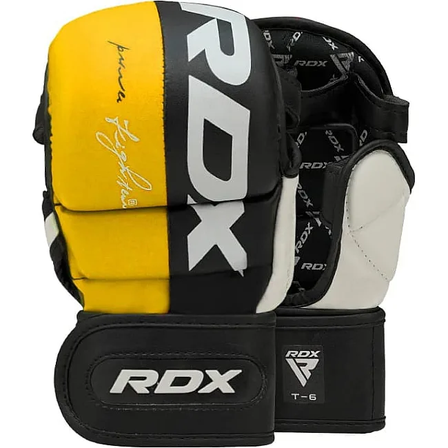 Тренувальні рукавиці RDX GRAPPLING GLOVES REX T6 PLUS чорний, жовтий, білий