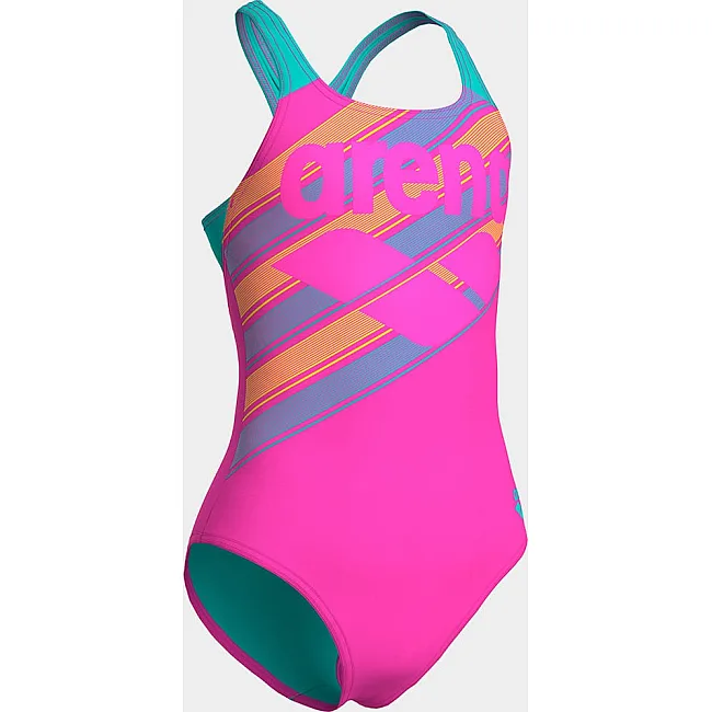 Купальник закритий для дівчат Arena LINES SWIMSUIT SWIM PRO BACK L рожевий, бірюзовий (для дітей)