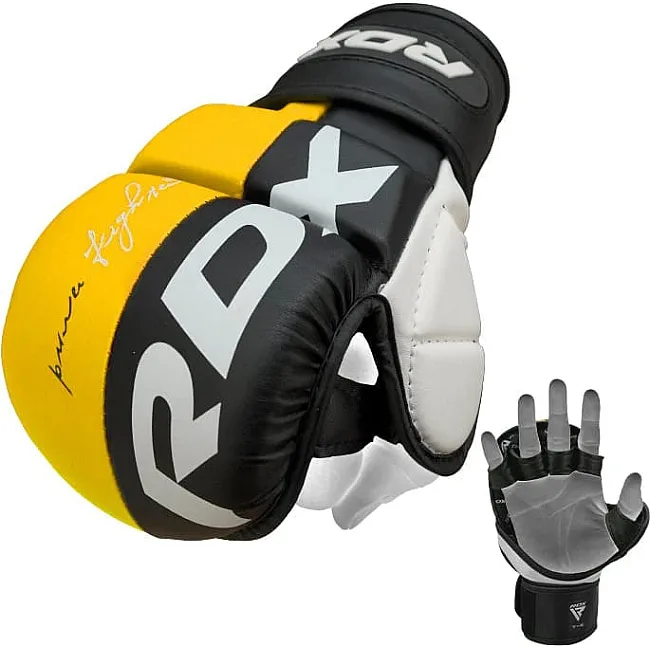 Тренувальні рукавиці RDX GRAPPLING GLOVES REX T6 PLUS чорний, жовтий, білий