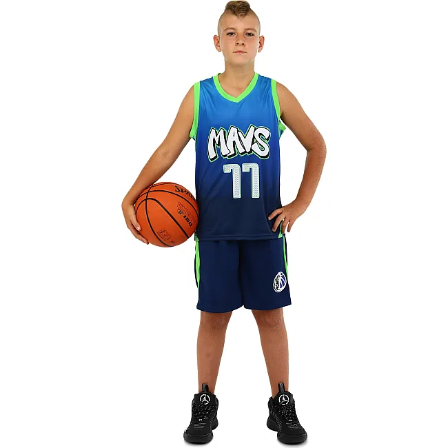 Дитяча баскетбольна форма
 NBA клуб Mavs 77 BA-3796 (Темно-синій-блакитний-салатовий)