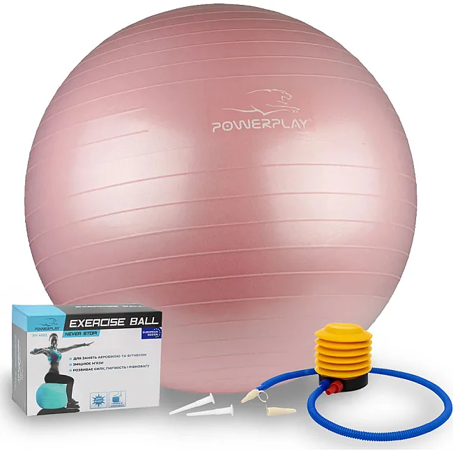М'яч для фитнеса (фитбол) POWERPLAY 4001 Ø65 cm Gymball Розовый + насос