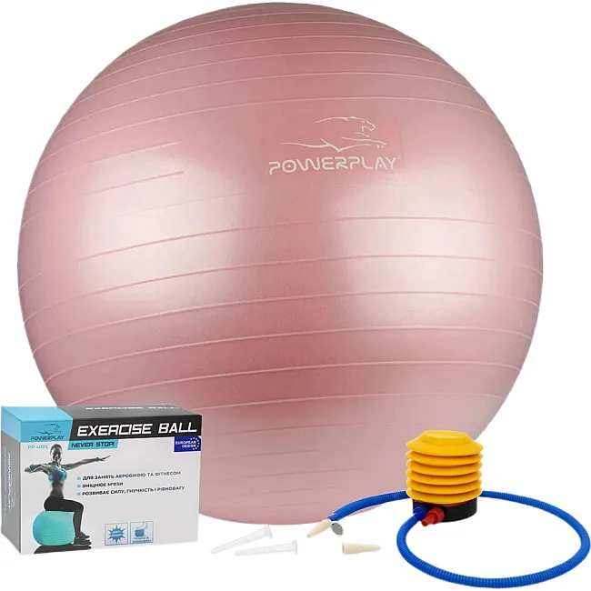 М'яч для фитнеса (фитбол) POWERPLAY 4001 Ø65 cm Gymball Розовый + насос